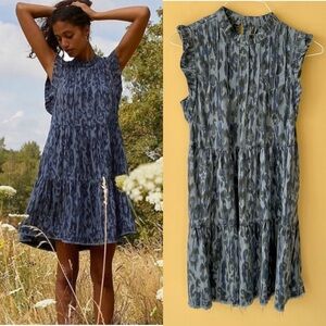 Anthropologie Blue and Gray Mini Dress